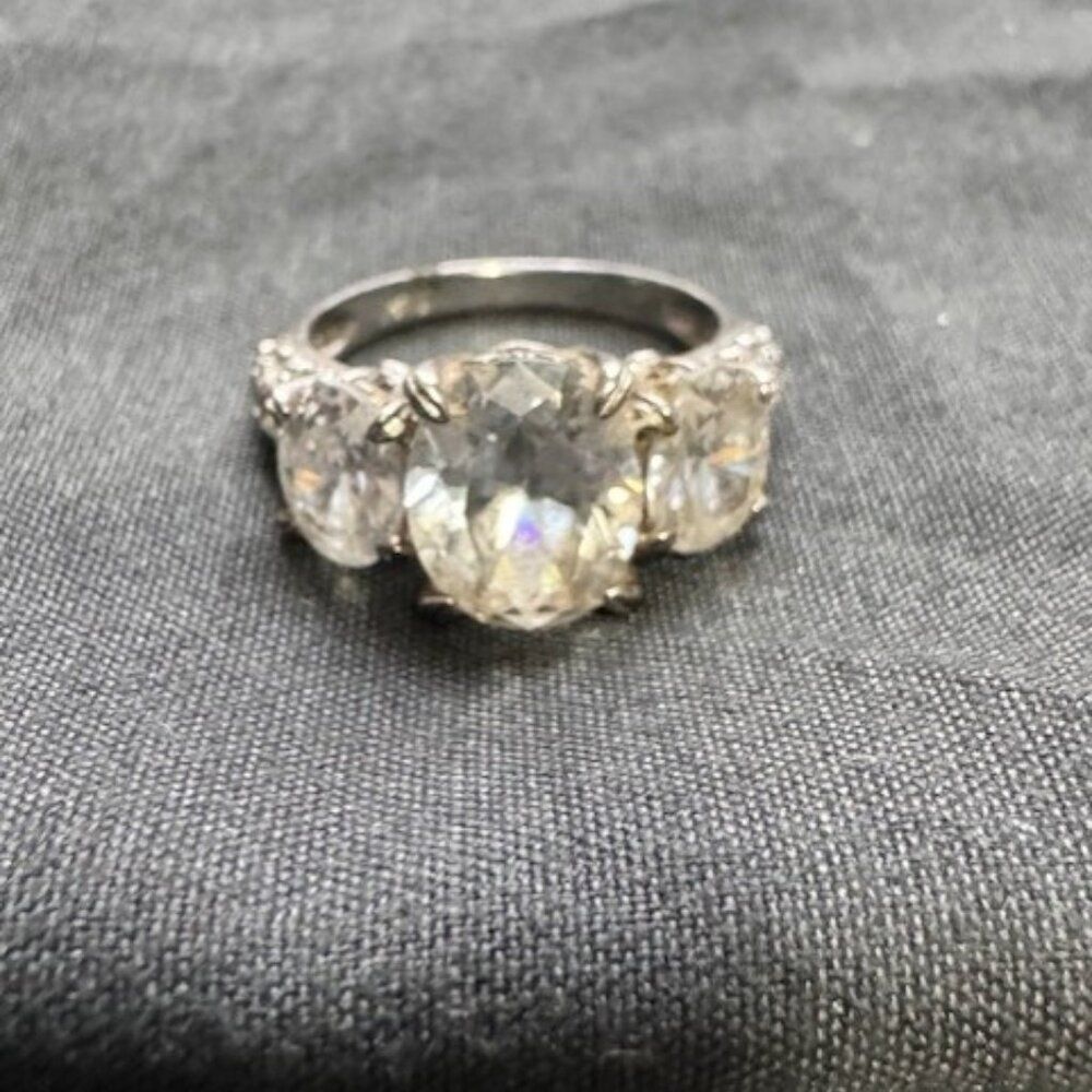 PAJ Engraved 925 Sterling Silver CZ Woman's Engagement Ring Size 5.5 - 6